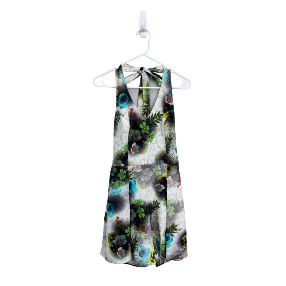 Alberto Makali‎ halter tie shorts romper sparkle floral jewel tone glam size L